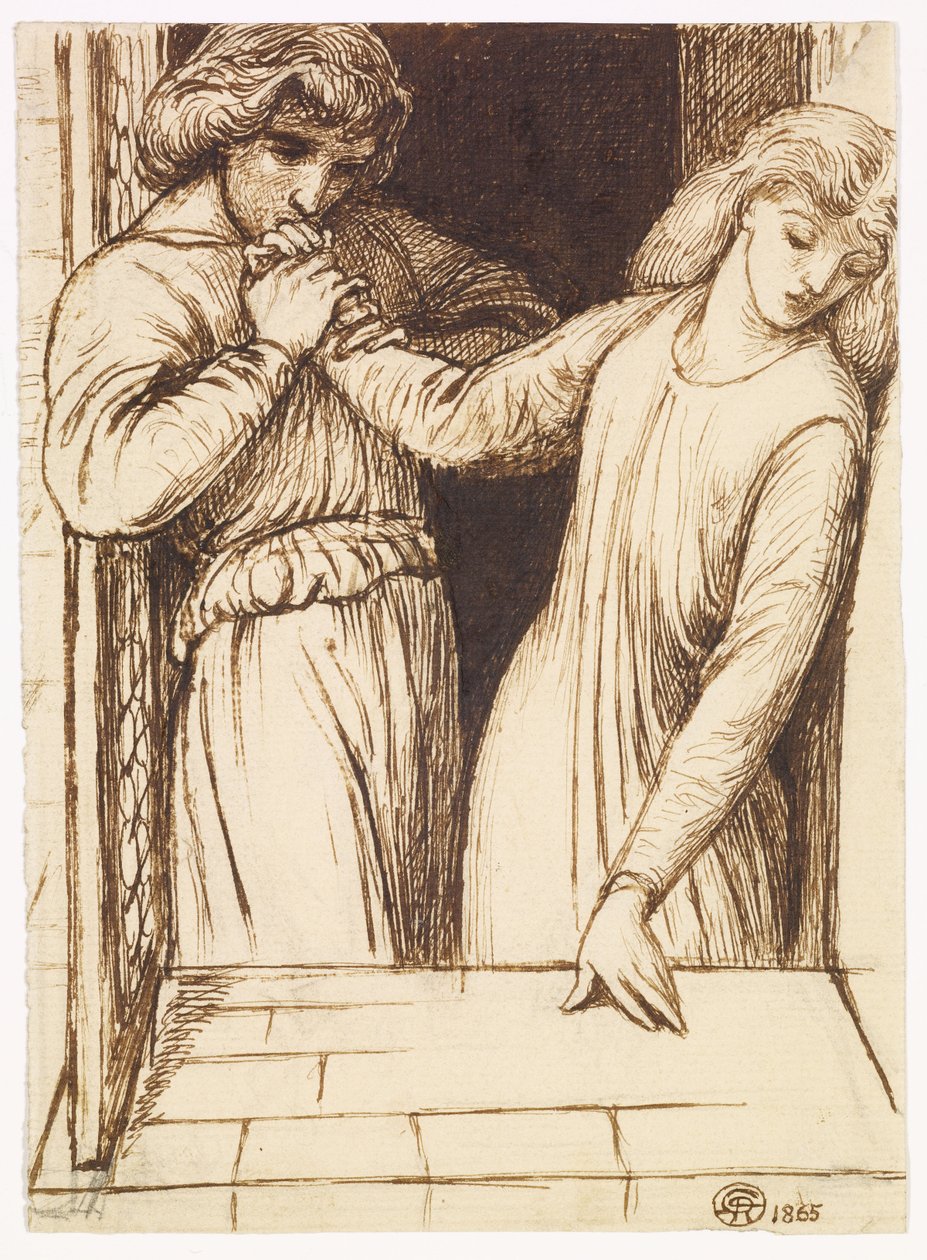 Hamlet og Ophelia - kompositorisk studie af Dante Gabriel Rossetti