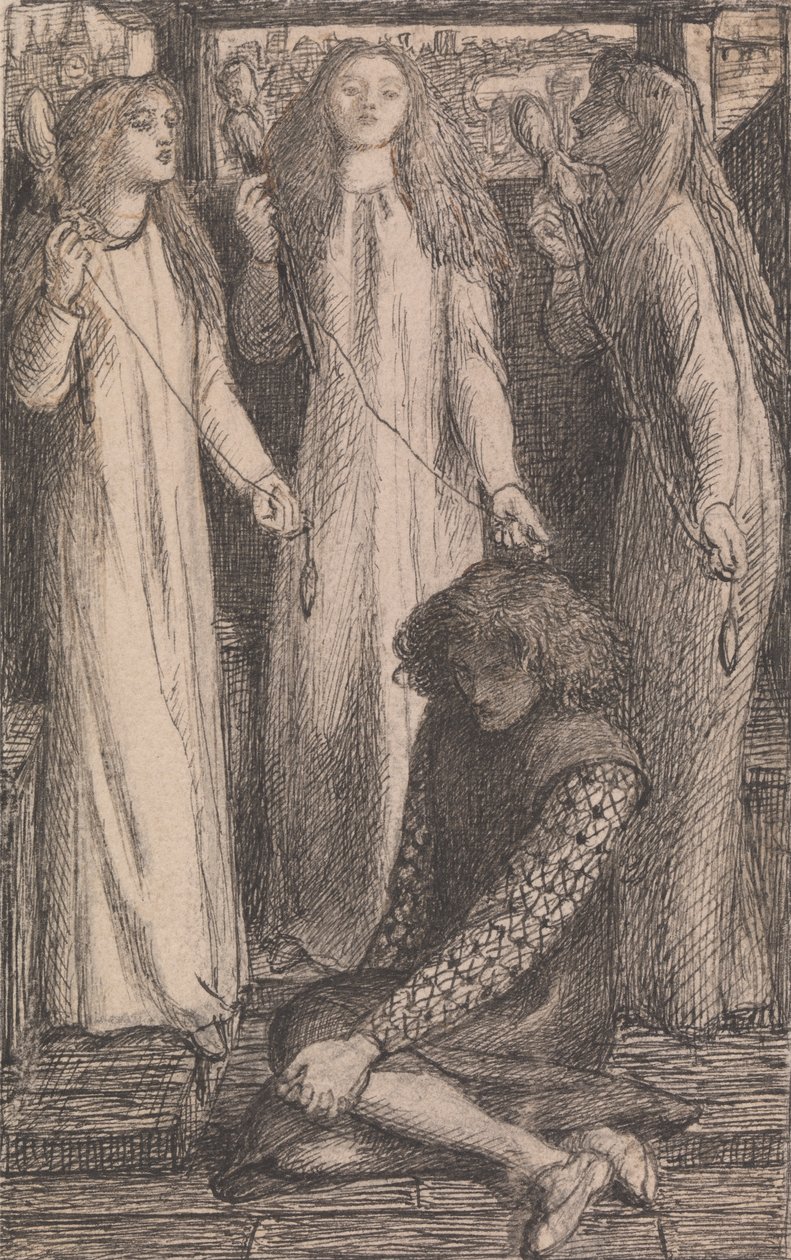 Illustration til tjenestepigerne i Elfen-Mere af Dante Gabriel Rossetti