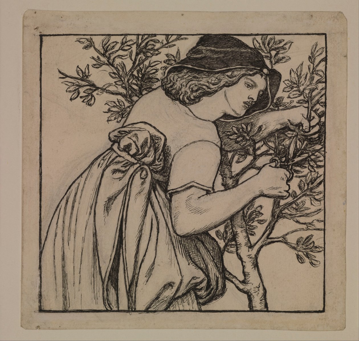 Kong Renés bryllupsrejse - Havearbejde - Design til et malet panel til kabinettet af Dante Gabriel Rossetti