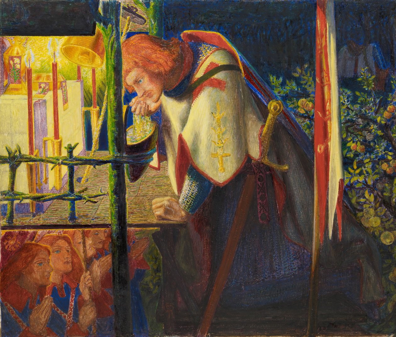 Sir Galahad ved det ødelagte kapel, 1857 - 1859. af Dante Gabriel Rossetti
