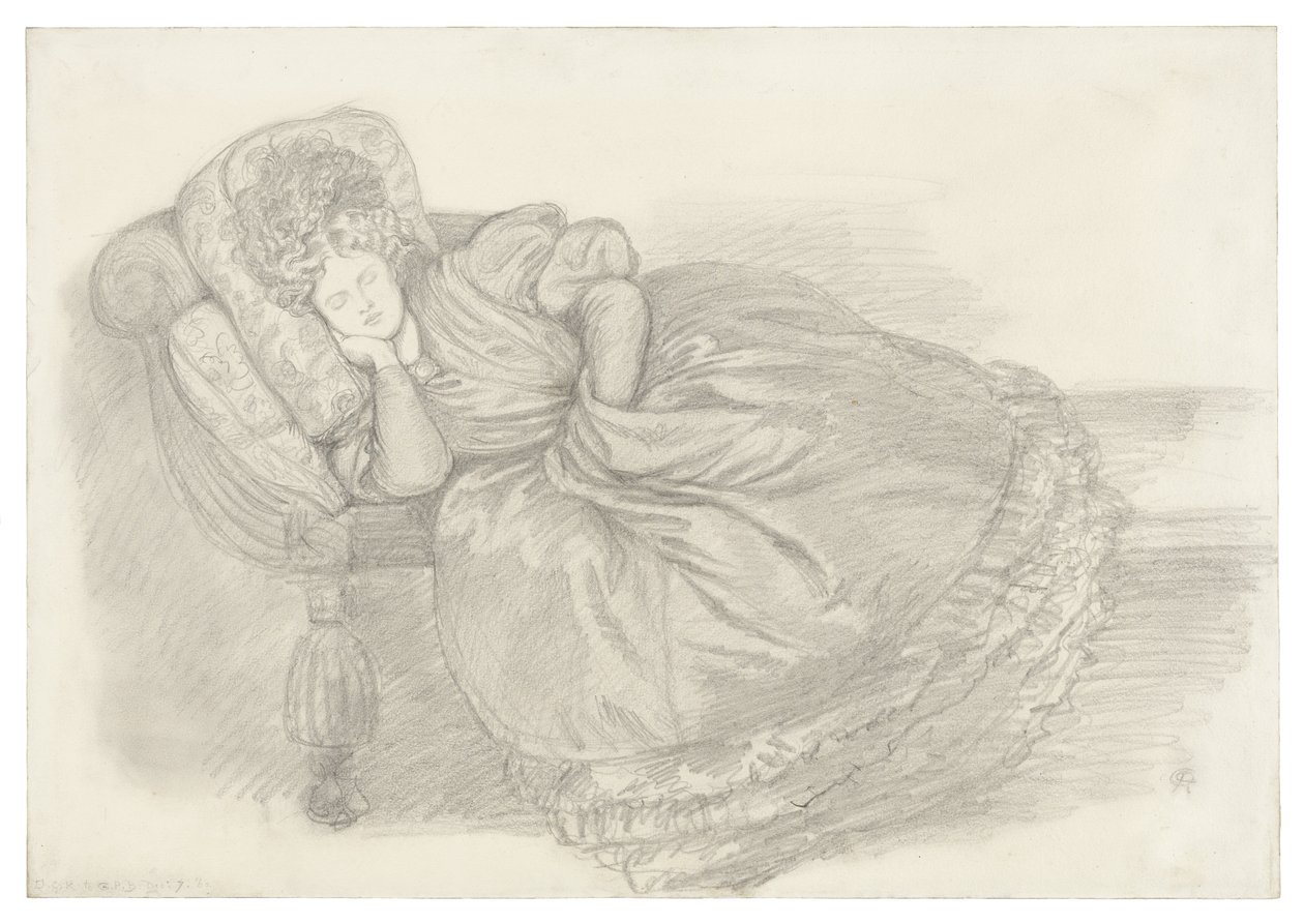Studie af Fanny Cornforth, der sover på en chaiselongue af Dante Gabriel Rossetti