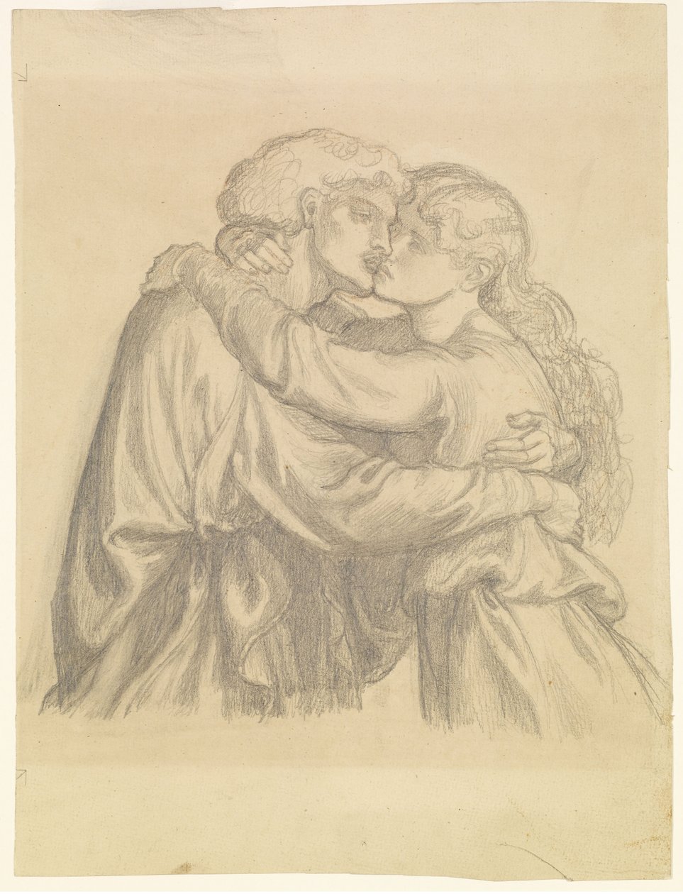 Den velsignede Damozel - Studie af to elskende, der omfavner hinanden af Dante Gabriel Rossetti