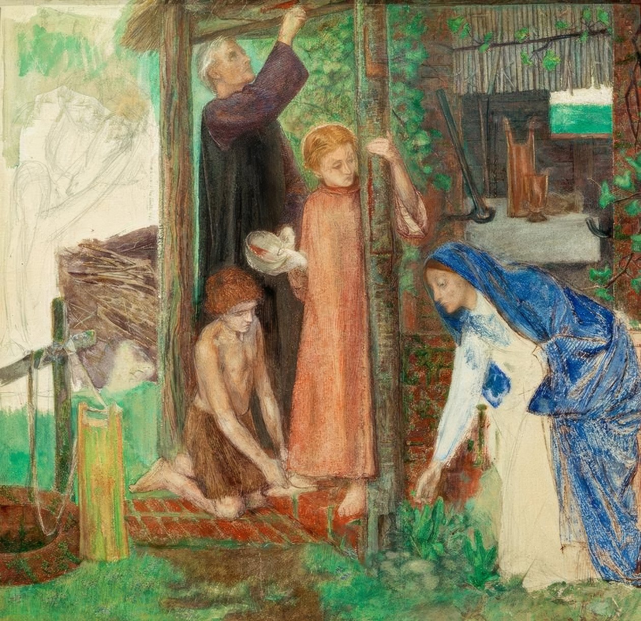 Påsken i den hellige familie af Dante Gabriel Charles Rossetti