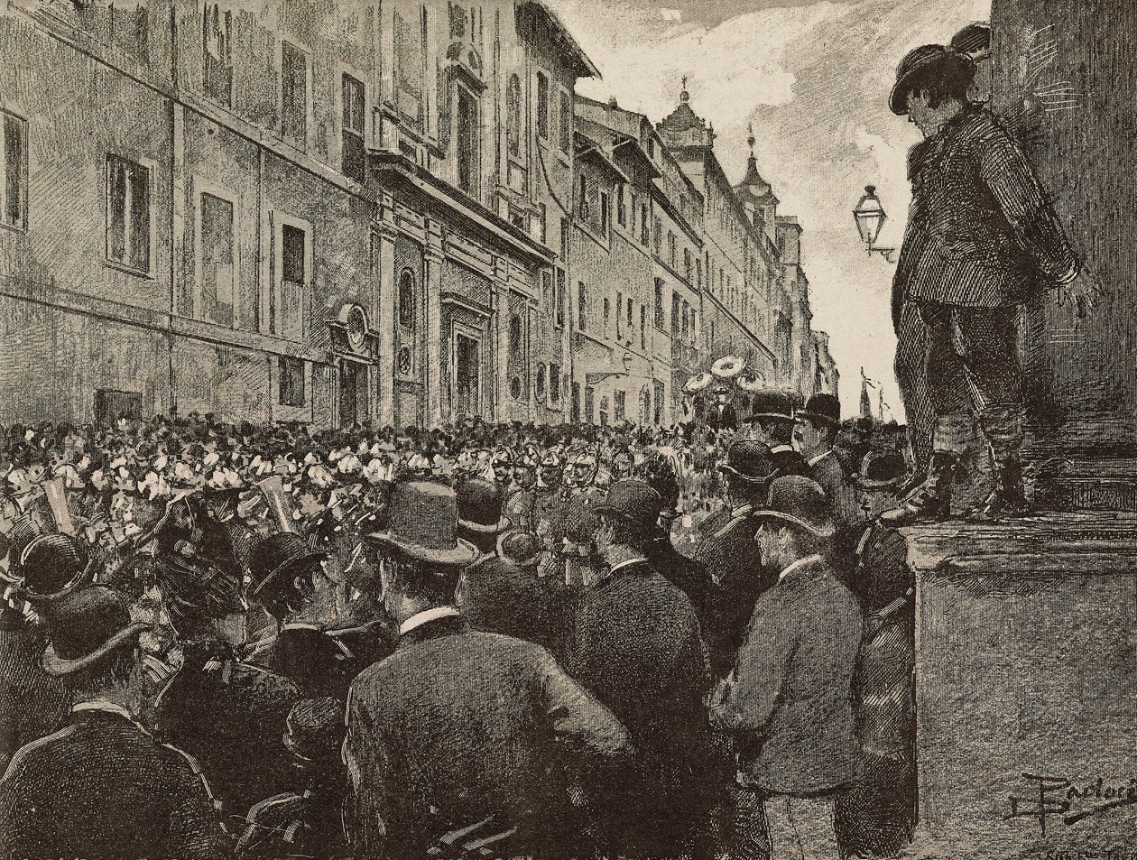 Agostino Bertanis (1812-1886) begravelse, italiensk patriot og politiker, Rom, Italien, tegning af Dante Paolocci, gravering fra L