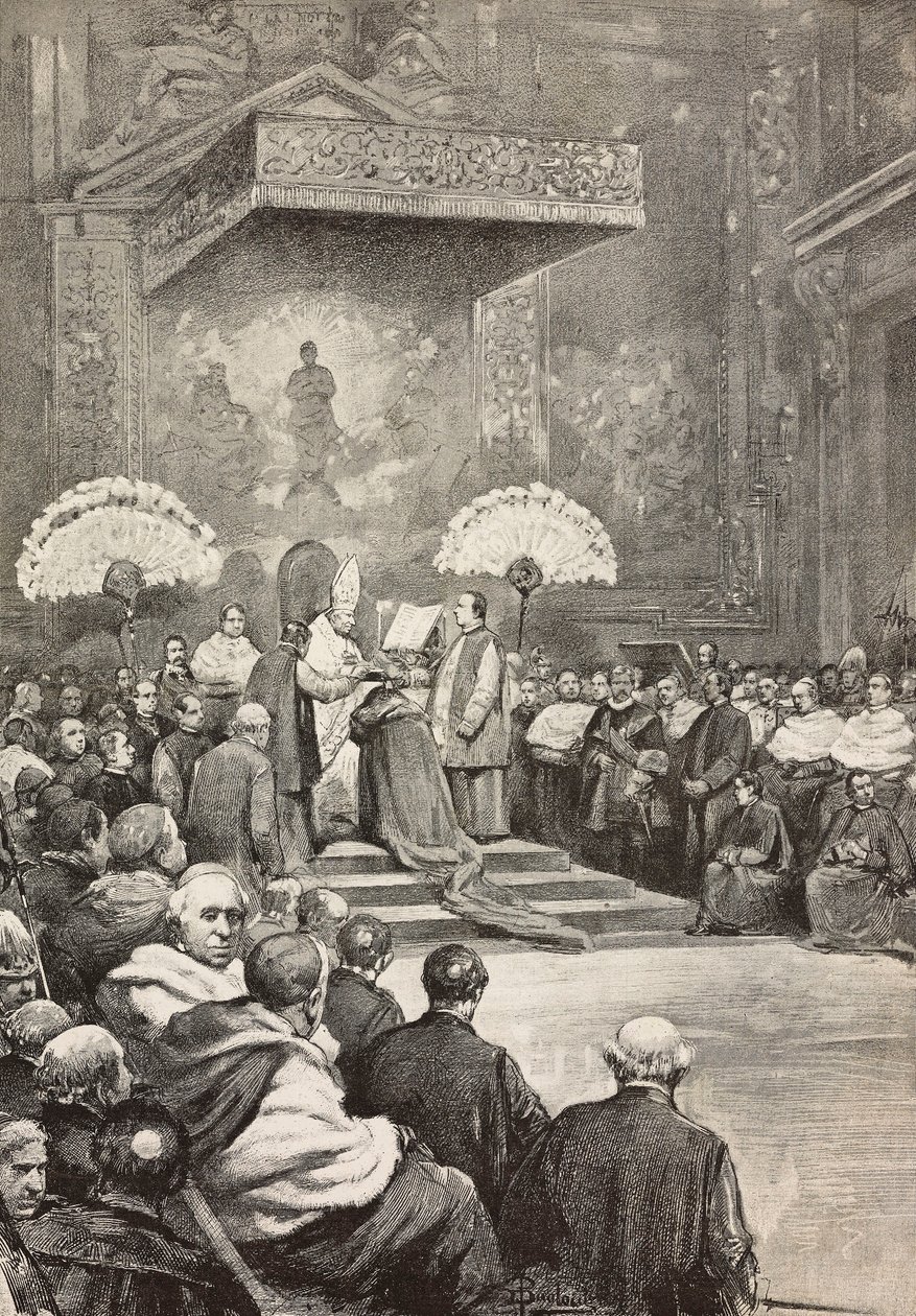 Konsistoriet den 13. november, pave Leo XIII, hvor han skabte nye kardinaler, Vatikanet, gravering fra tegning af Dante Paolocci, fra L