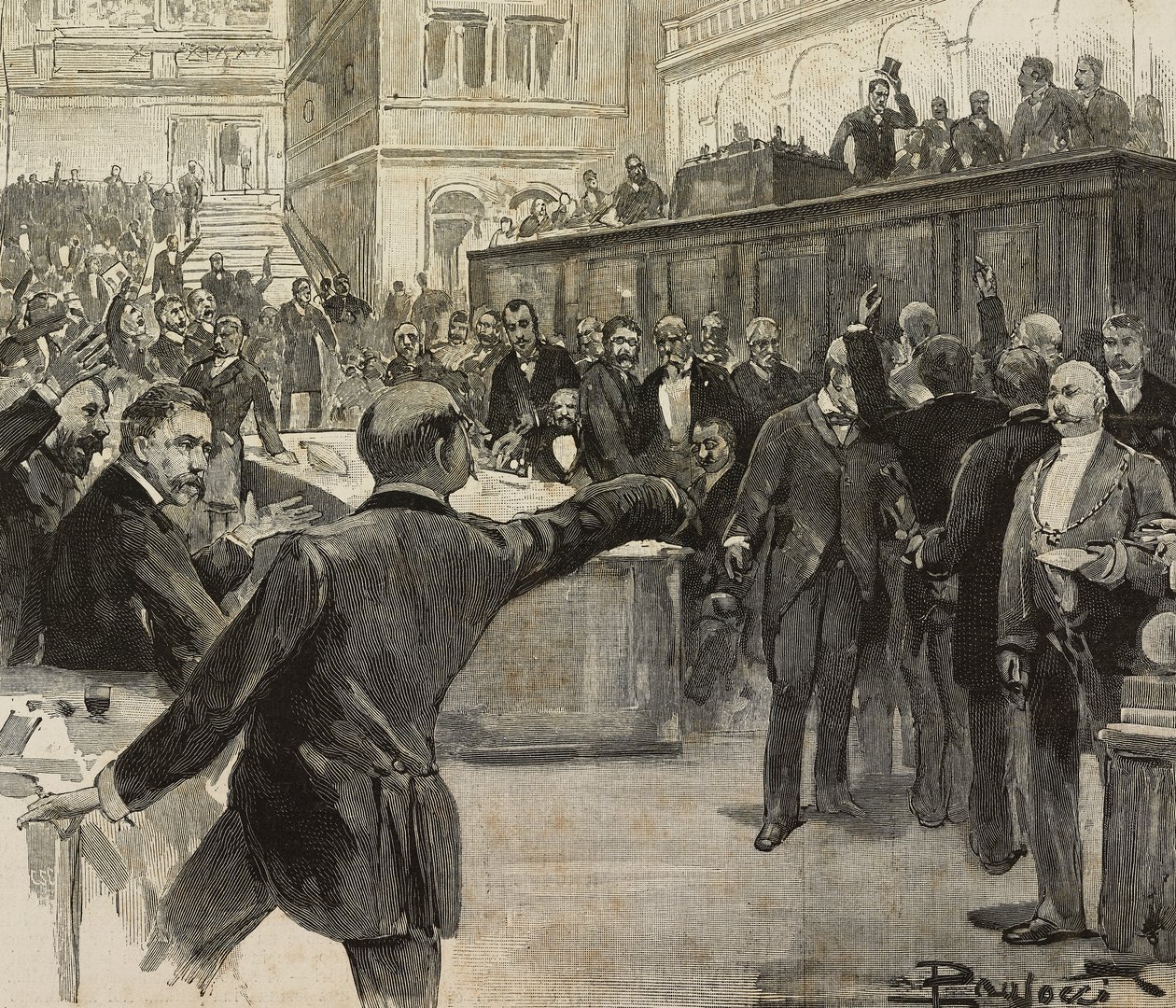 Kontrovers i Deputeretkammeret efter at have læst rapporten fra de syv udvalg (Comitato dei Sette) med ansvar for undersøgelse af bankansvar, 23. november af Dante Paolocci