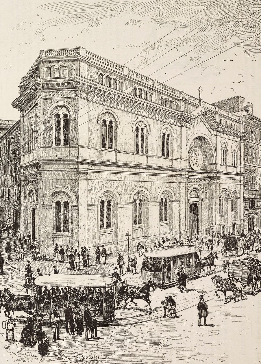 Evangelisk kirke på Via Nazionale, Rom, Italien, gravering fra tegning af Dante Paolocci, fra L