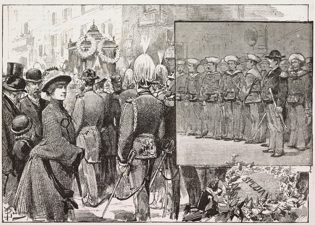 Begravelse af admiral Luigi Buglione di Monale (1821-1884), Rom, Italien, gravering fra tegning af Dante Paolocci, fra L