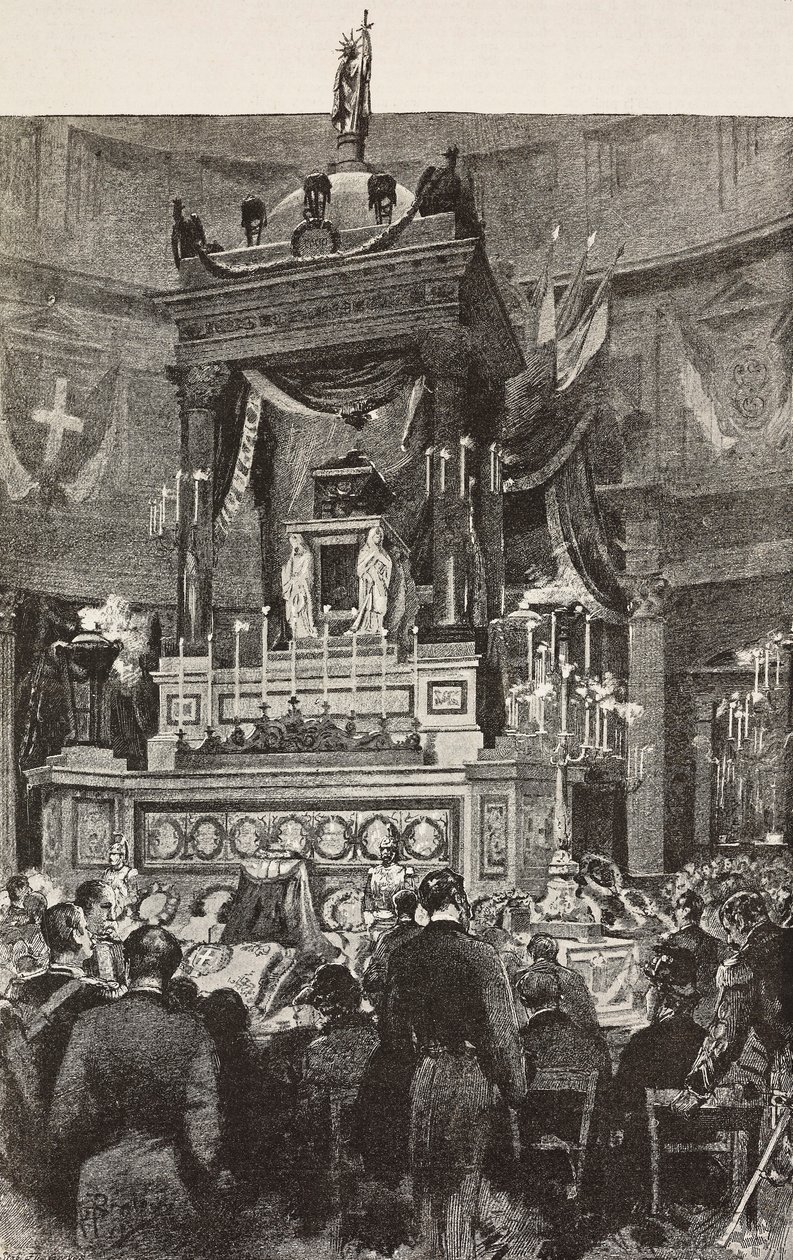 Italienske politikere og officerer, der deltager i begravelsesceremoni af Victor Emmanuel II (1820-1878), konge af Italien, Rom, Italien, gravering fra tegning af Dante Paolocci, fra L