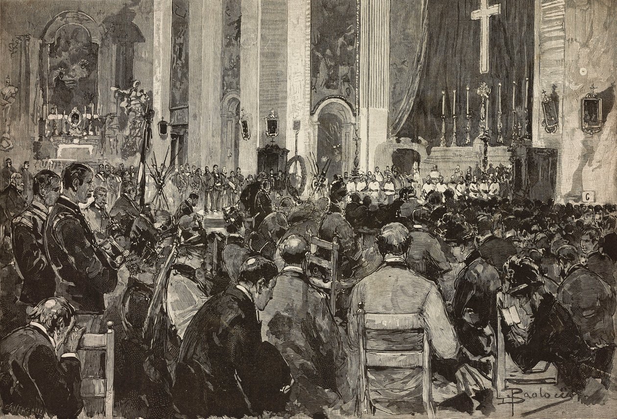 Obsequies for døde i Dogali i kirken Sant Andrea della Valle, Rom, gravering fra tegning af Dante Paolocci, fra L