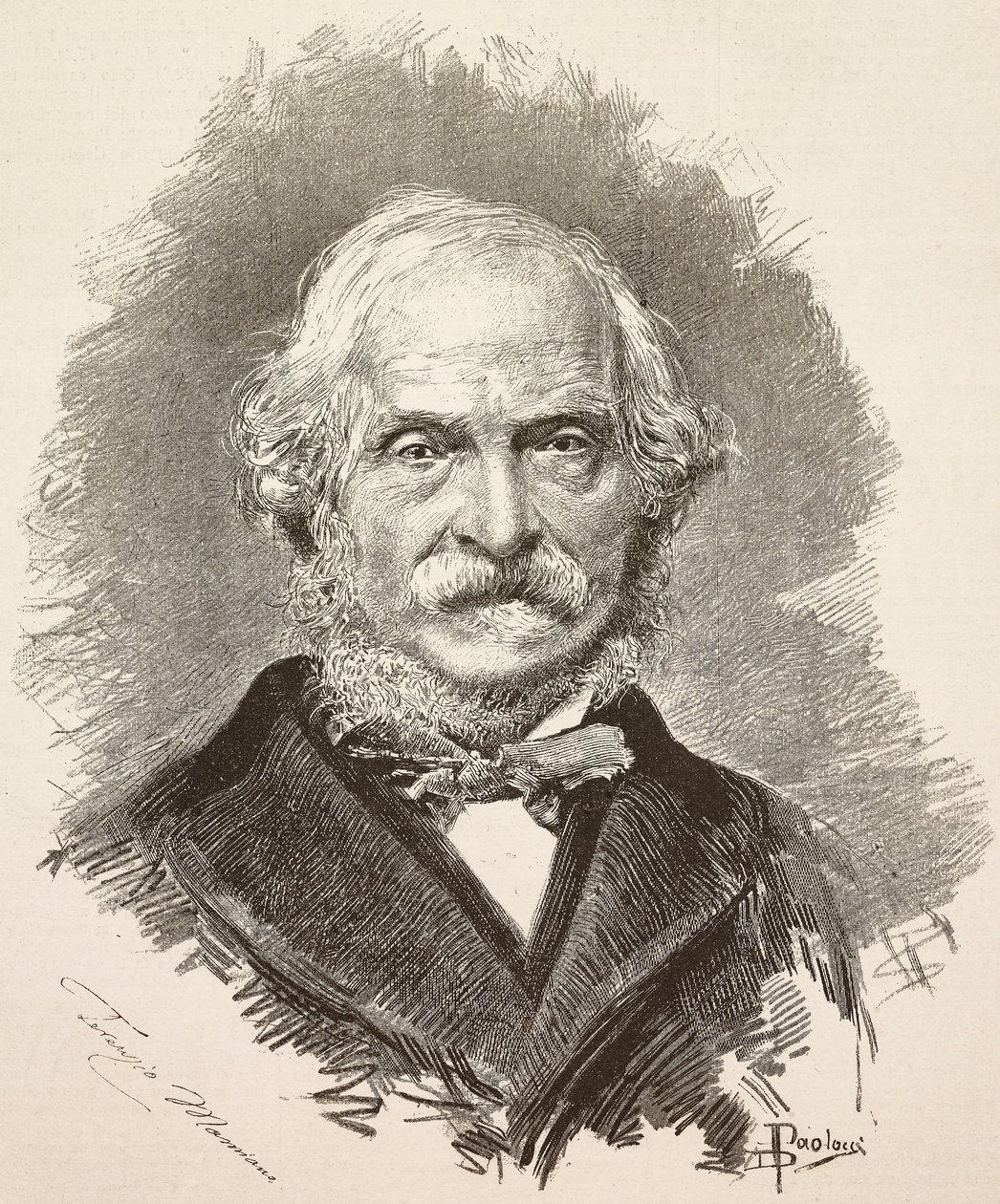 Portræt af Terenzio Mamiani (1799-1885), italiensk politiker og forfatter, gravering fra en tegning af Dante Paolocci og et fotografi af Della Valle, fra L