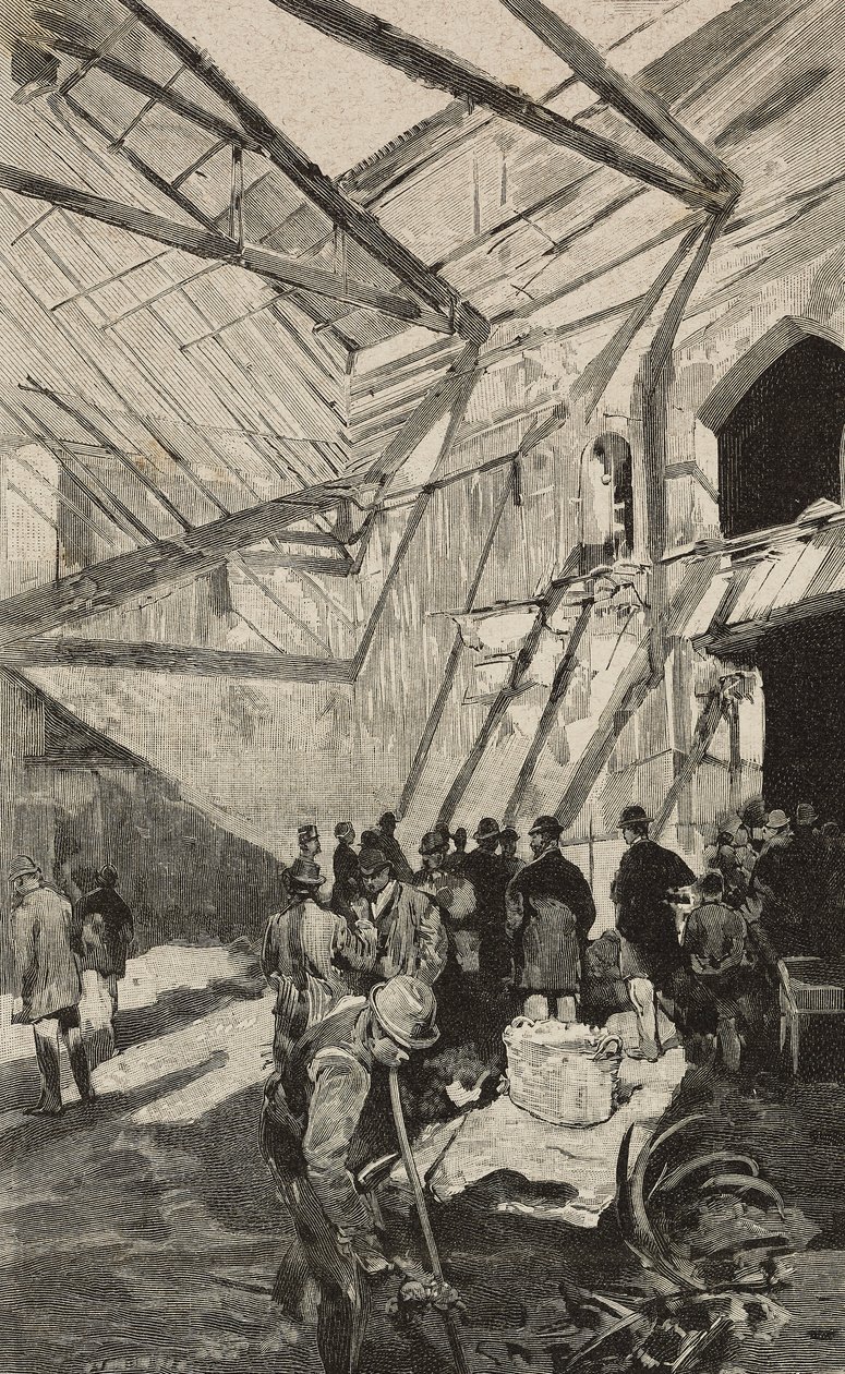 Rester af israelsk teater efter brand i 1893, Rom, Italien, gravering efter tegning af Dante Paolocci, fra L