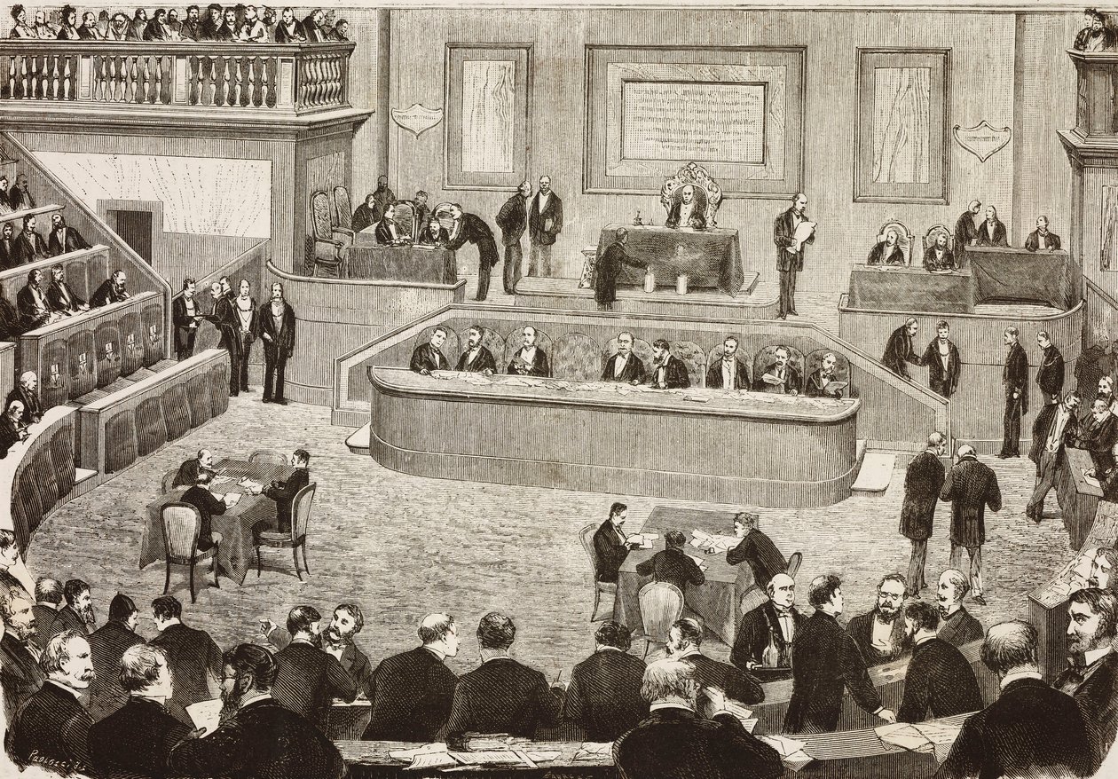 Session den 26. juli i det italienske senat, Rom, Italien, gravering fra en tegning af Dante Paolocci, L
