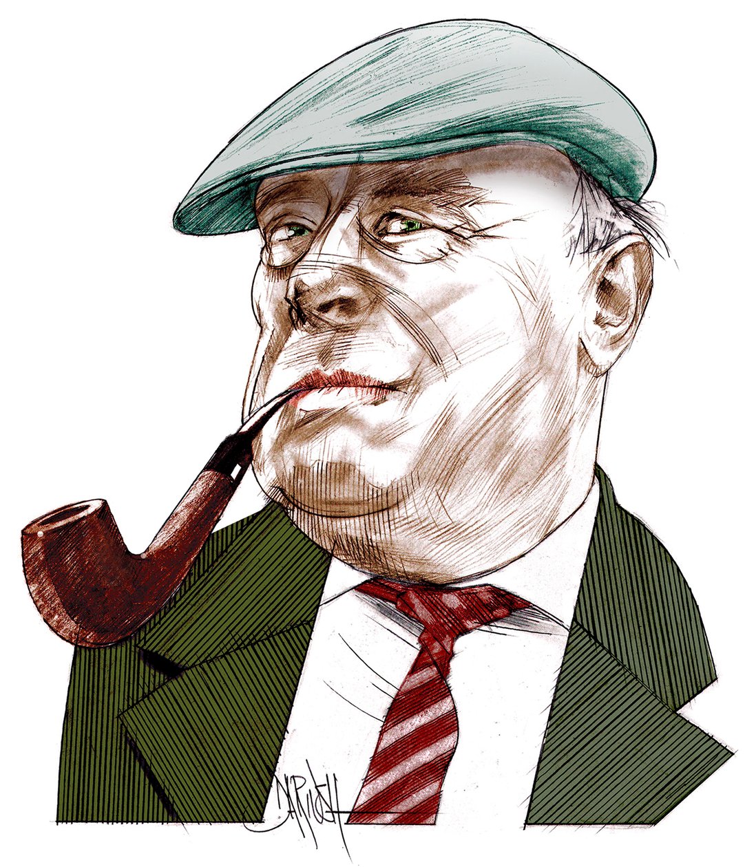 Ernst Von Salamon, 2021 (digital farveblyantstegning) af Dariush Radpour