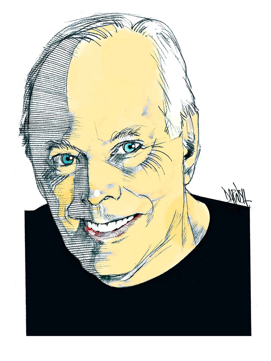 Giorgio Armani, 2023 (digital farveblyantstegning) af Dariush Radpour