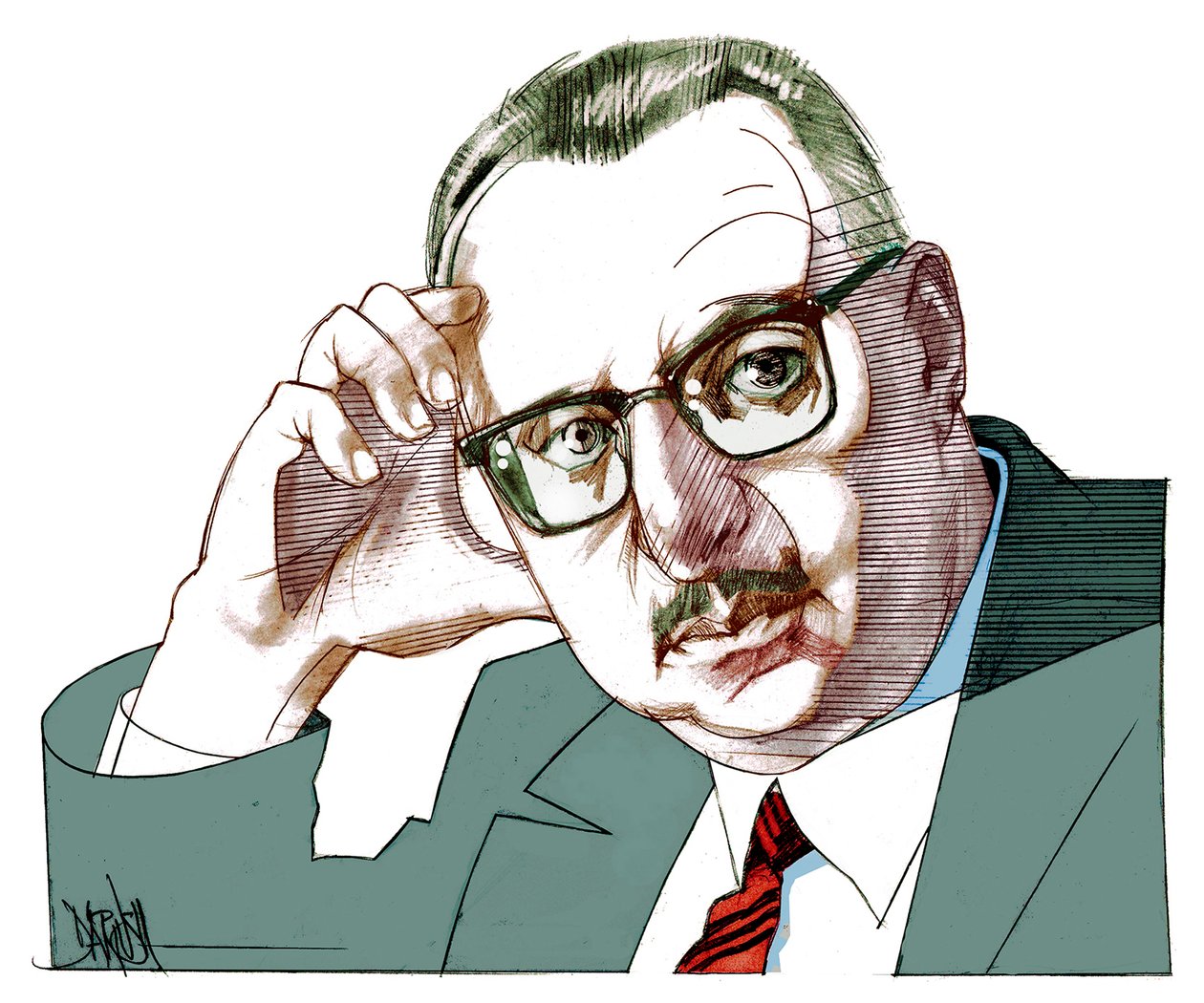 Giorgio Manganelli, 2021 (digital farveblyantstegning) af Dariush Radpour