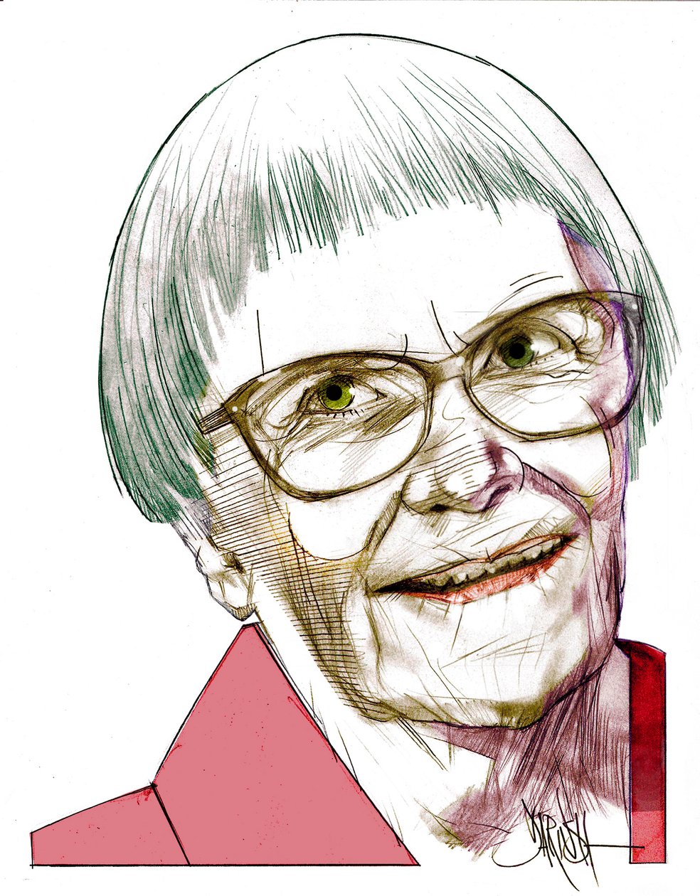 Harper Lee, 2022 (digital farveblyantstegning) af Dariush Radpour