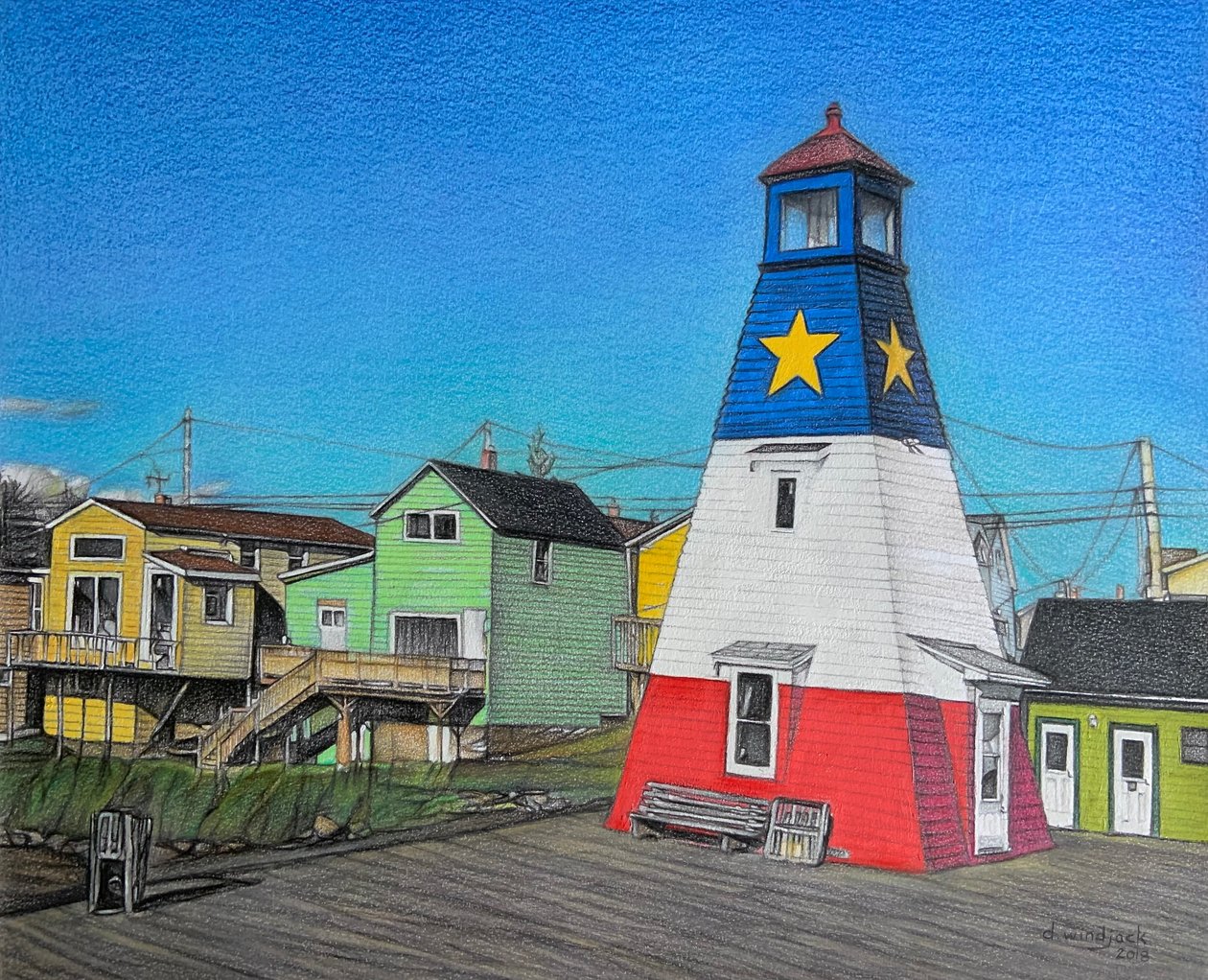 Lighthouse Pier, 2018 (blyant på papir) af Darrell Windjack