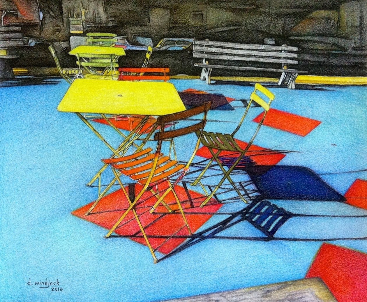 Patio Chairs, 2018 (blyant, blæk på papir) af Darrell Windjack