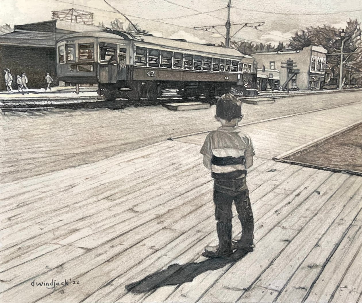 Spellbound At Fort Edmonton, 2022 (blyant på papir) af Darrell Windjack