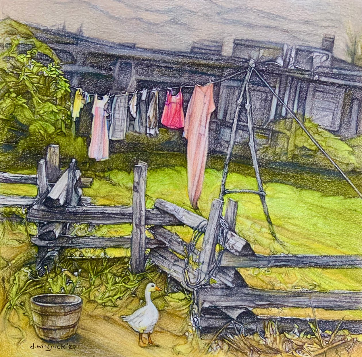 The Clothesline, 2020 (blyant på papir) af Darrell Windjack