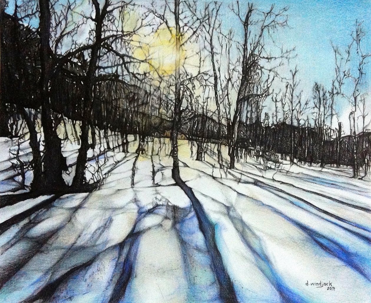 Winter Shadows, 2017 (blyant, blæk på papir) af Darrell Windjack