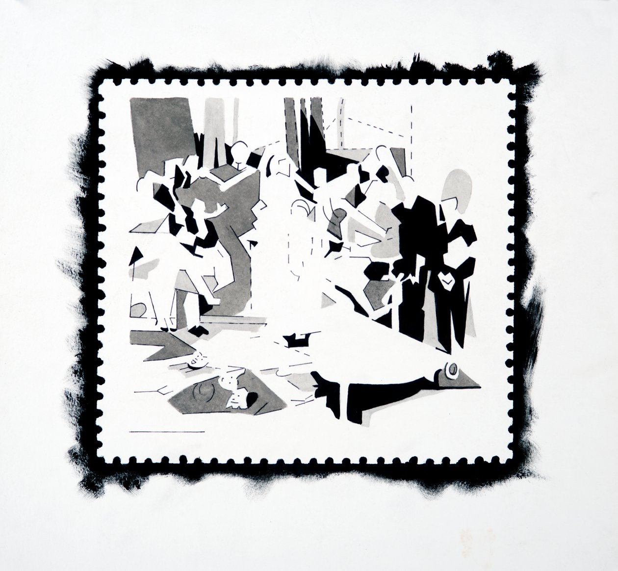 Feast of Pan (frimærkestudie), 2019 (blæk på papir) af Darren Coffield
