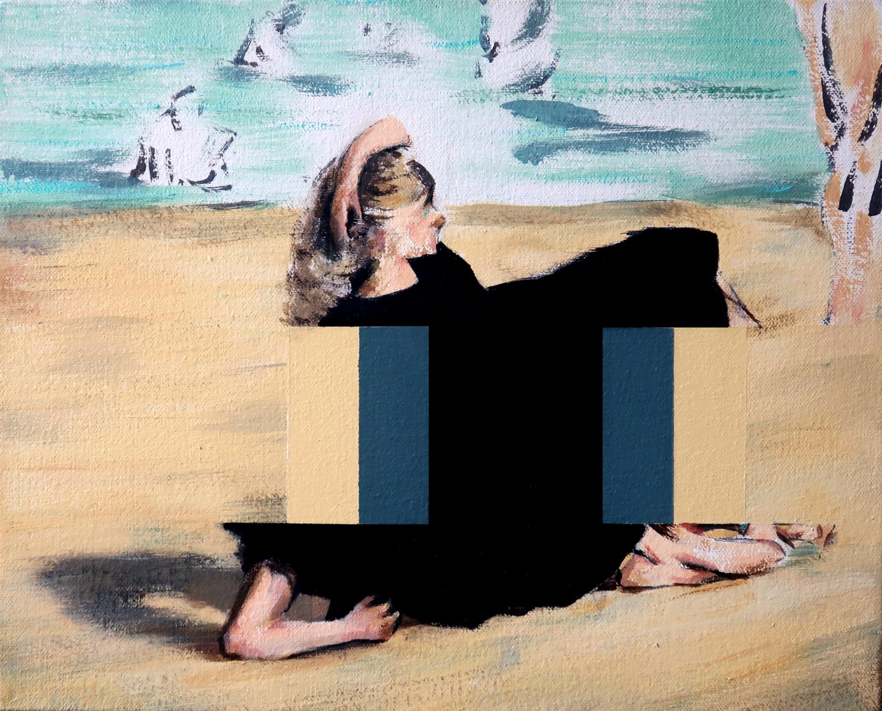 På stranden (efter Manet), 2019 (akryl på lærred) af Darren Coffield