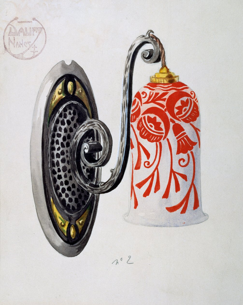 Model af en art nouveau-væglampe nummer 2 fra Daum Brothers-fremstilling i Nancy, gouache, Frankrig, 20. århundrede af Daum Freres
