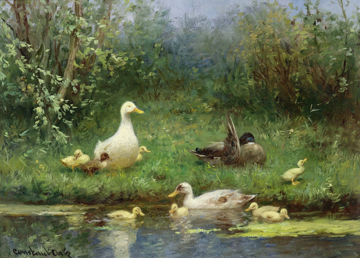Ænder på en flodbred af David Adolph Constant Artz