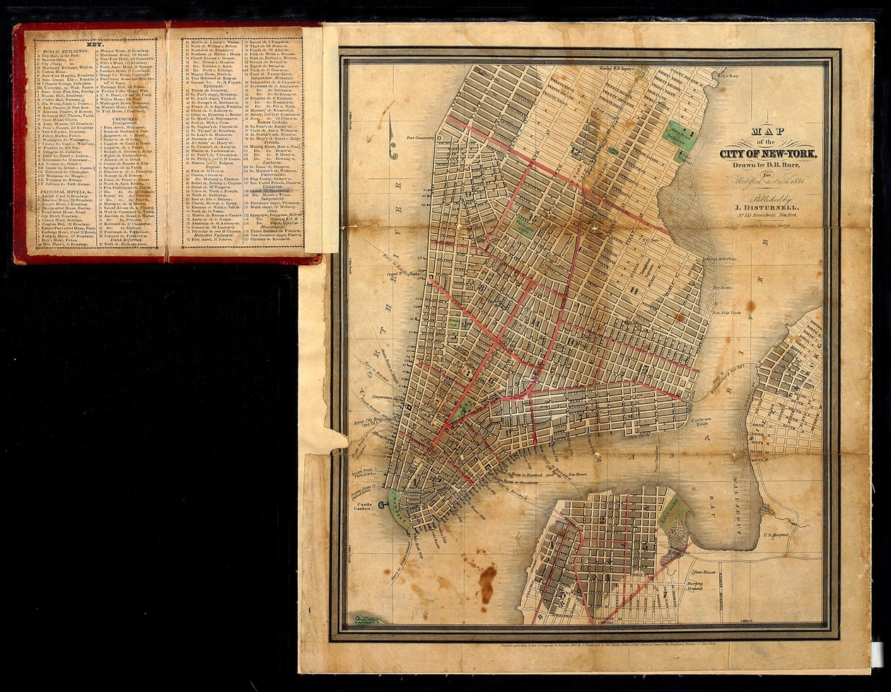 Kort over byen New York, for New York, som det er i 1834, 1834 af David Burr