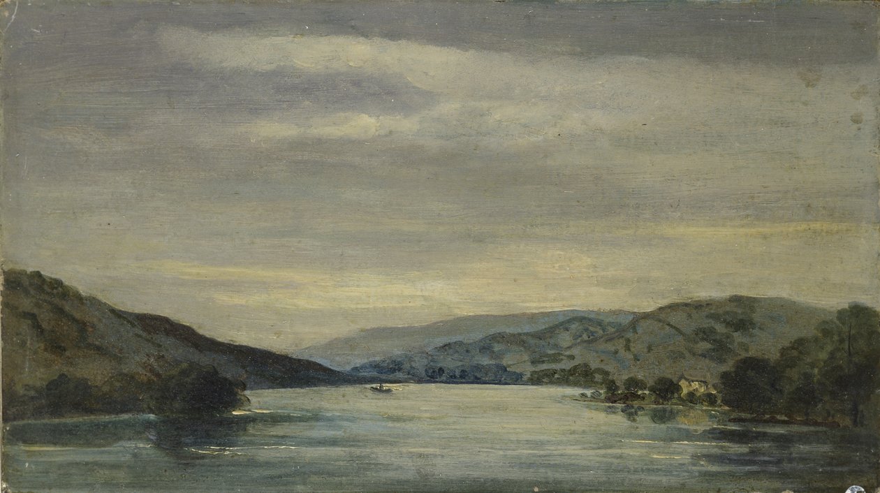 Coniston Water, 1838 (olie på mølleplade, monteret som en tegning) af David Charles Read