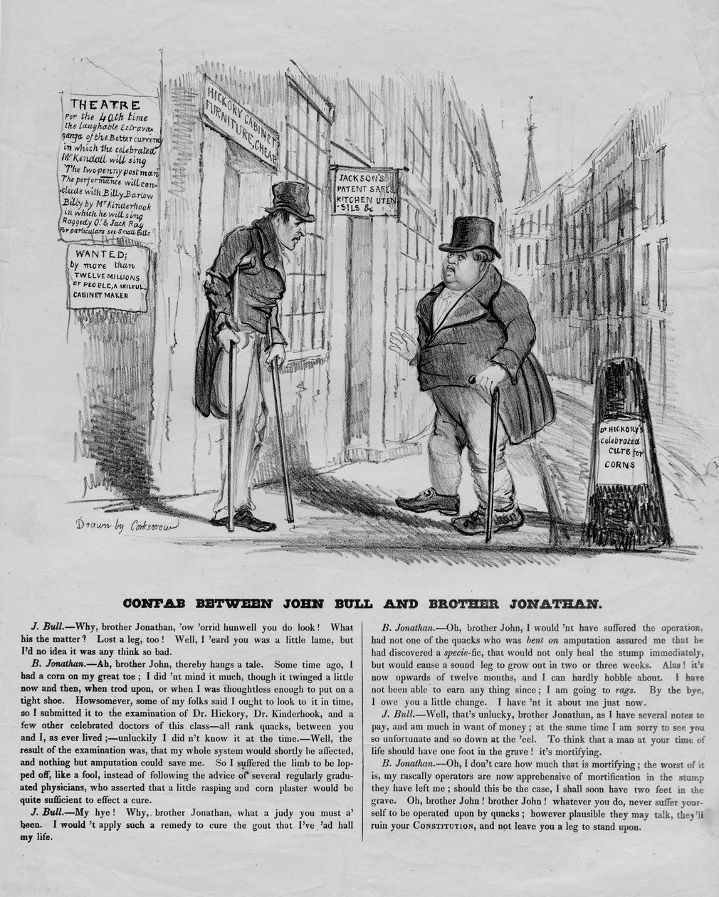 Konfab mellem John Bull og bror Jonathan, ca. 1836 af David Claypoole Johnston