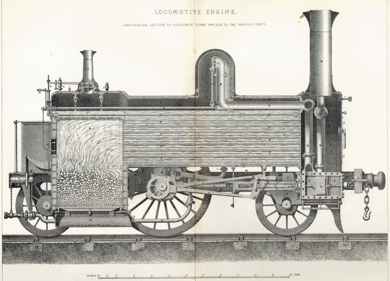 Lokomotivmotor, graveret af J.W. Lowry af David Kirkaldy