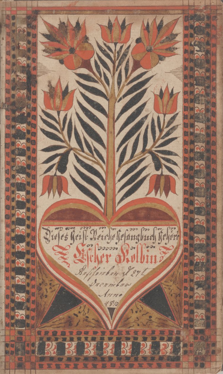Bogplade for Esther Kolb, 27. december 1813 (blæk og farve på papir) af David Kulp