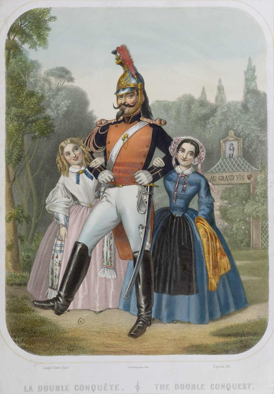 The Double Conquest, karikatur, der skildrer Napoleon III i en nedsættende sammenligning med hans onkel Napoleon Bonaparte, The Victorious af David Lenglet