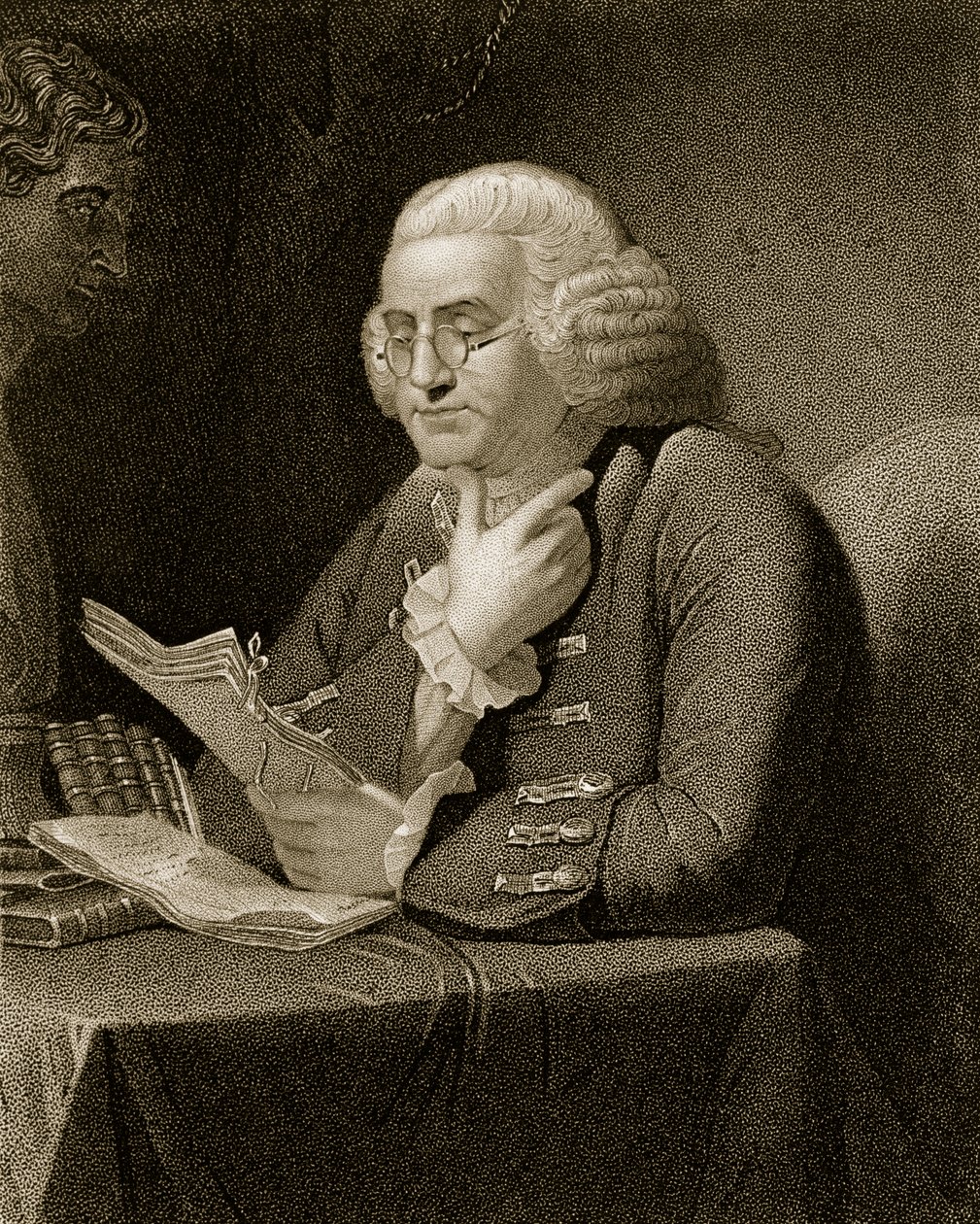 Portræt af Benjamin Franklin, indgraveret af Thomas B. Welch (1814-74) af David Martin