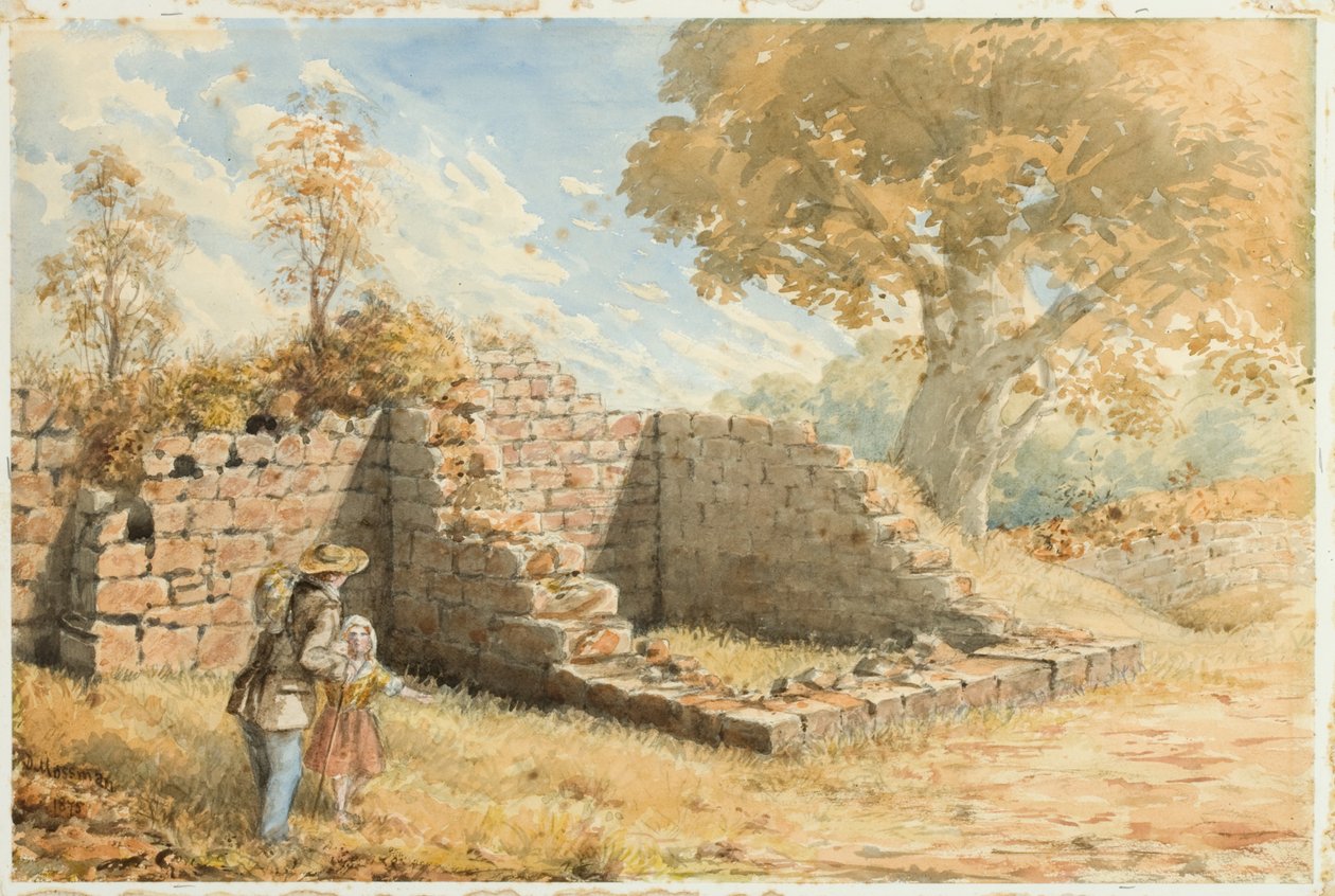 Roman Wall - Turret on Blackcarts Farm (akvarel på papir (på kort)) af David Mossman