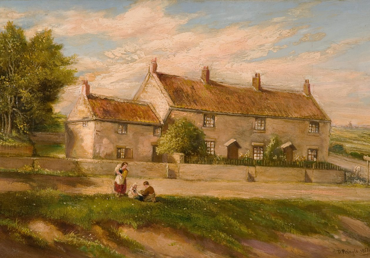 Landlig scene med række af hytter, 1851 af David Pringle