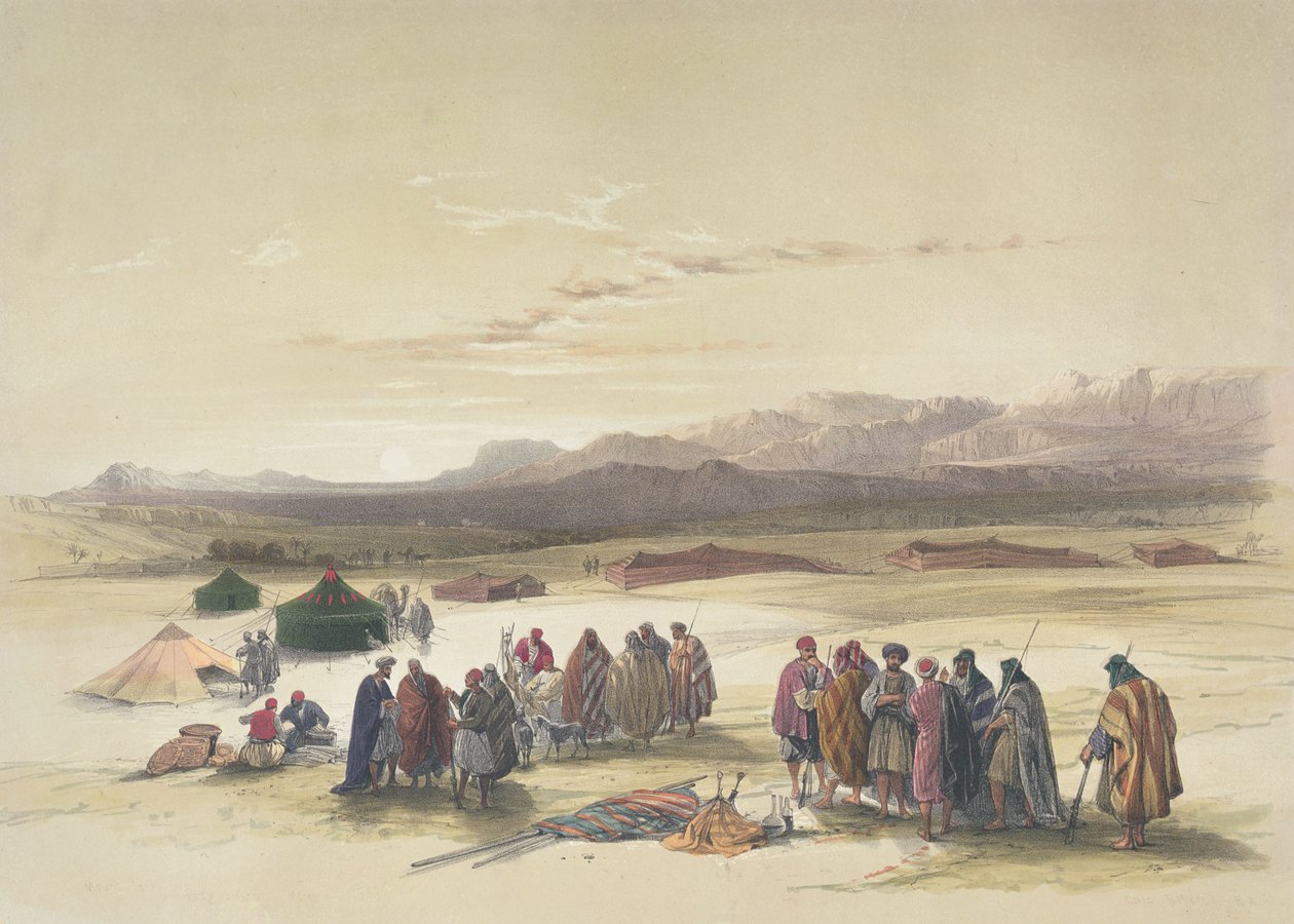 Alloeenernes lejr i Wady Araba (håndkoloreret litografi) af David Roberts