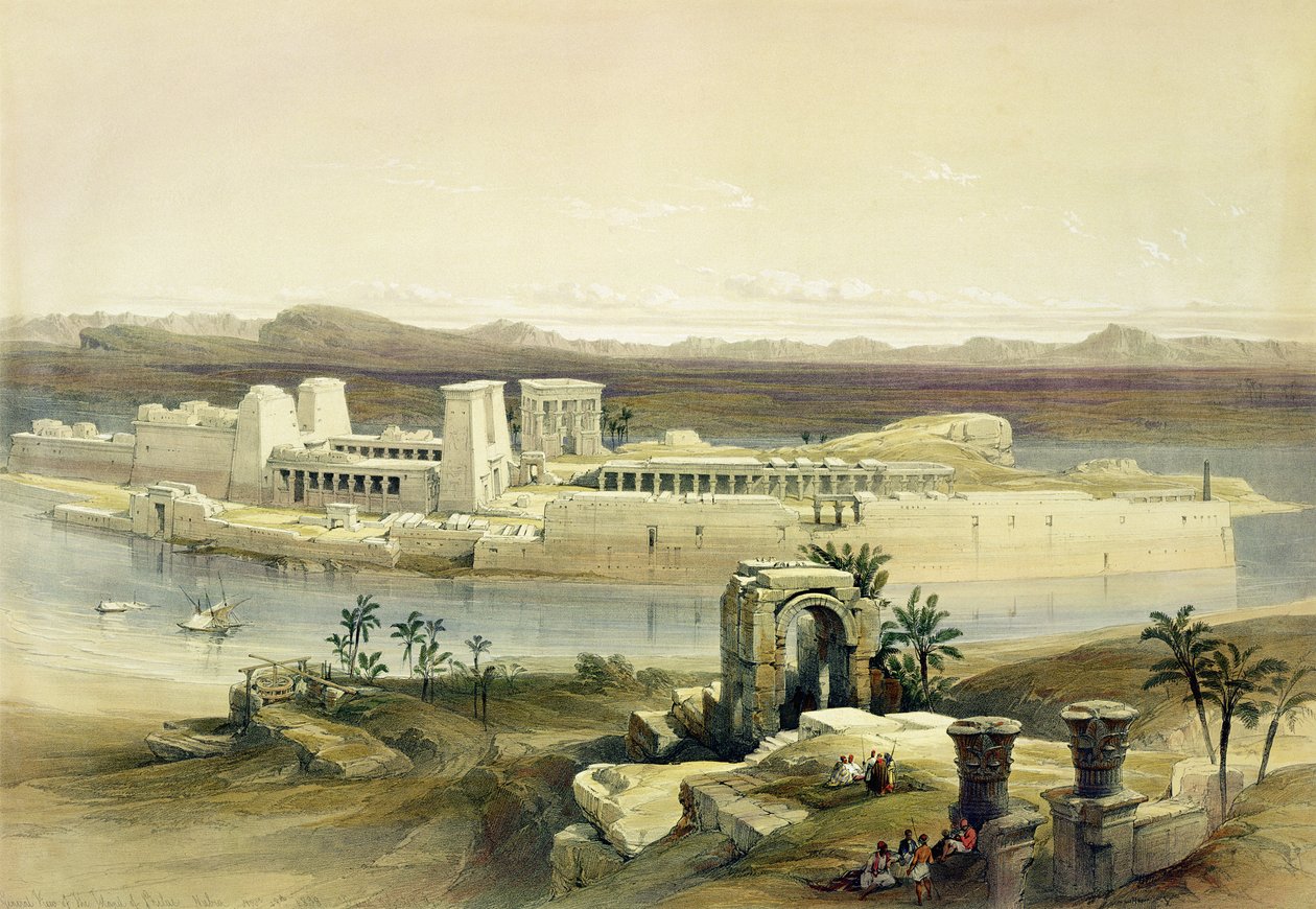 Generelt syn på øen Philae, Nubia, fra Egypten og Nubia, Vol.1 af David Roberts