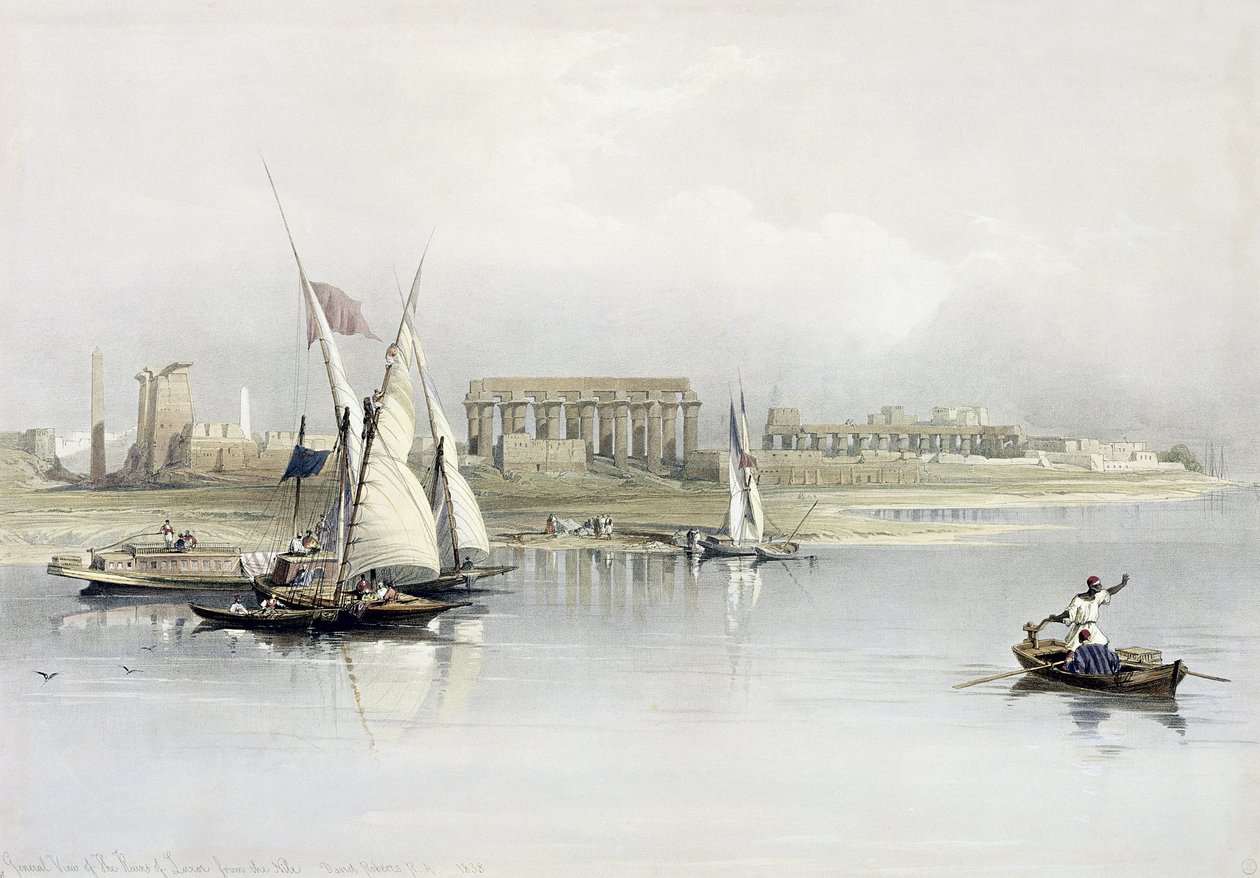 Generelt syn på ruinerne af Luxor fra Nilen, fra Egypten og Nubien, Vol.1 af David Roberts