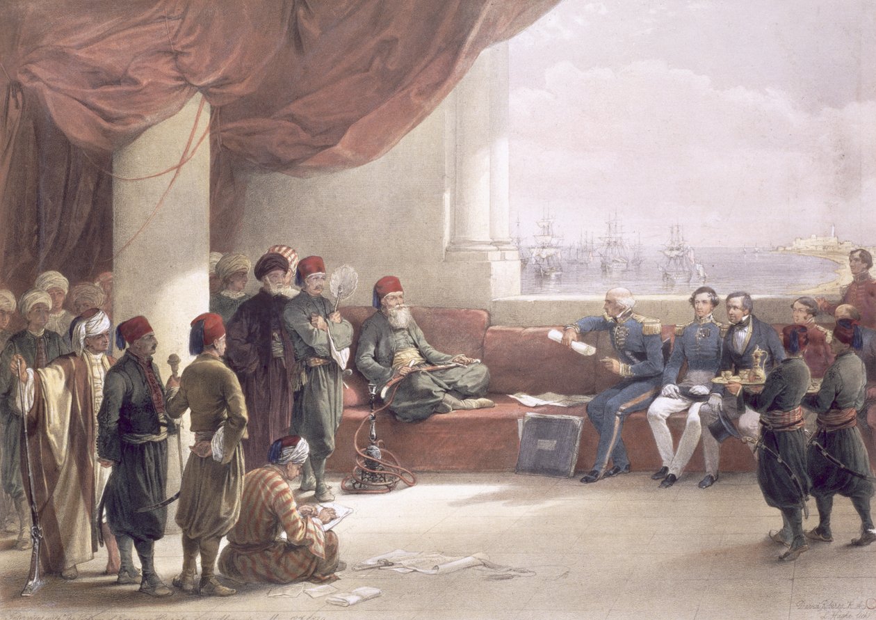 Interview med vicekongen af Egypten ved hans palads i Alexandria, den 12. maj 1839, fra Egypten og Nubien, bind 3 af David Roberts