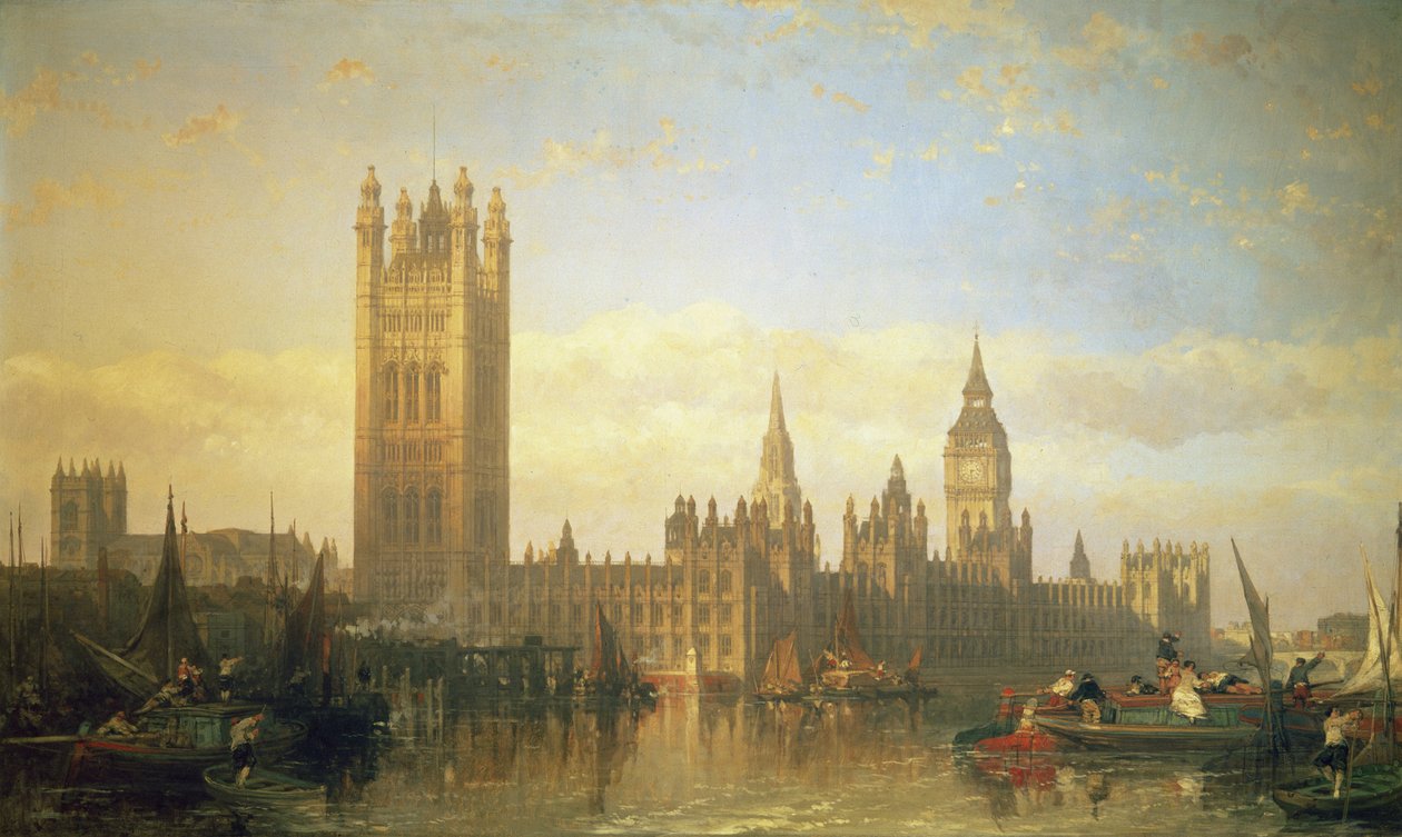 New Palace of Westminster fra Themsen af David Roberts