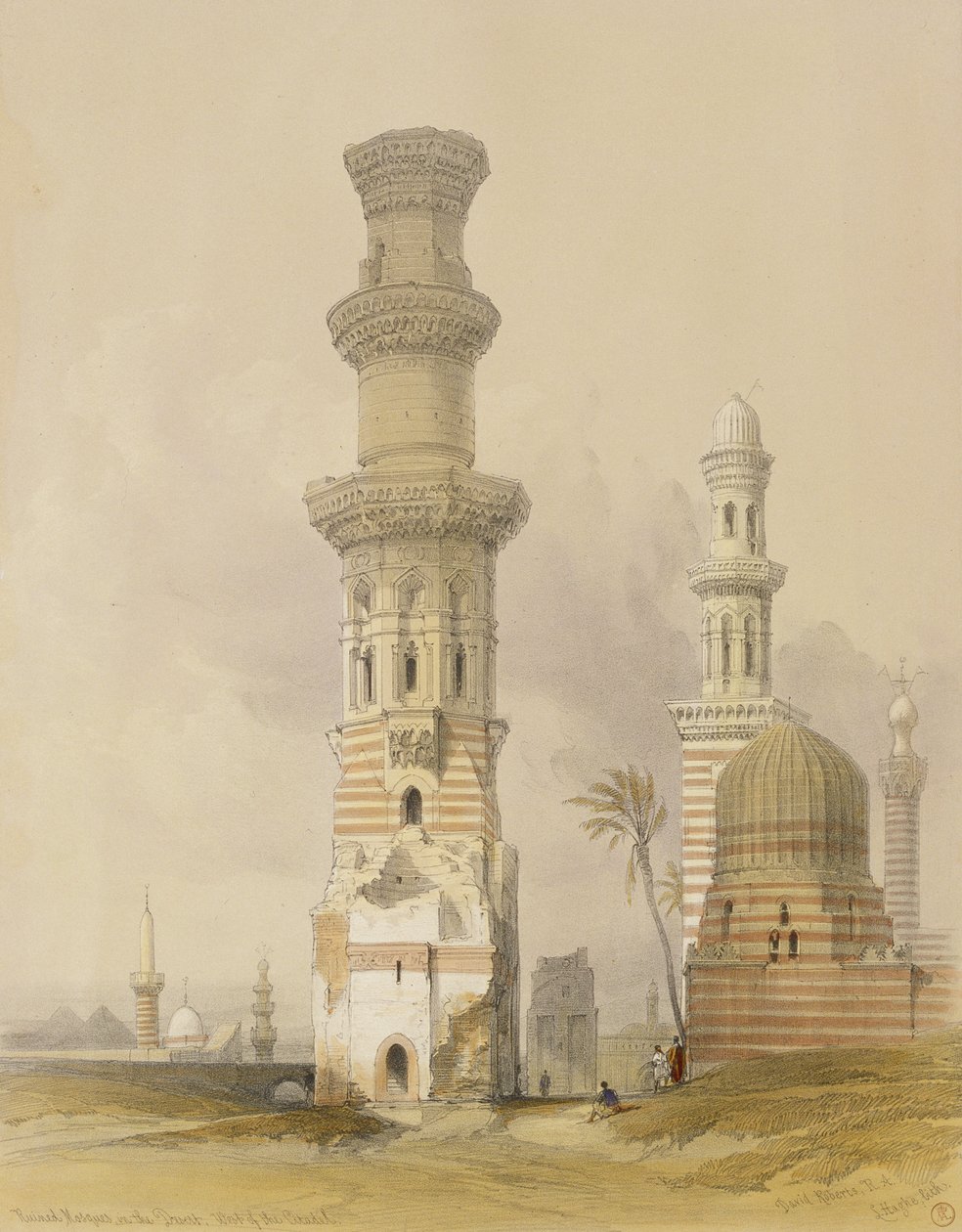 Ødelagte moskeer i ørkenen, vest for citadellet, Cairo, fra Egypten og Nubien, bind 3 af David Roberts