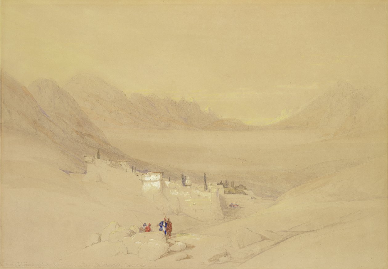 St. Catherine-klosteret, Sinai-bjerget, ser mod lejrens sletten, 1839 (wc over grafit på papir) af David Roberts
