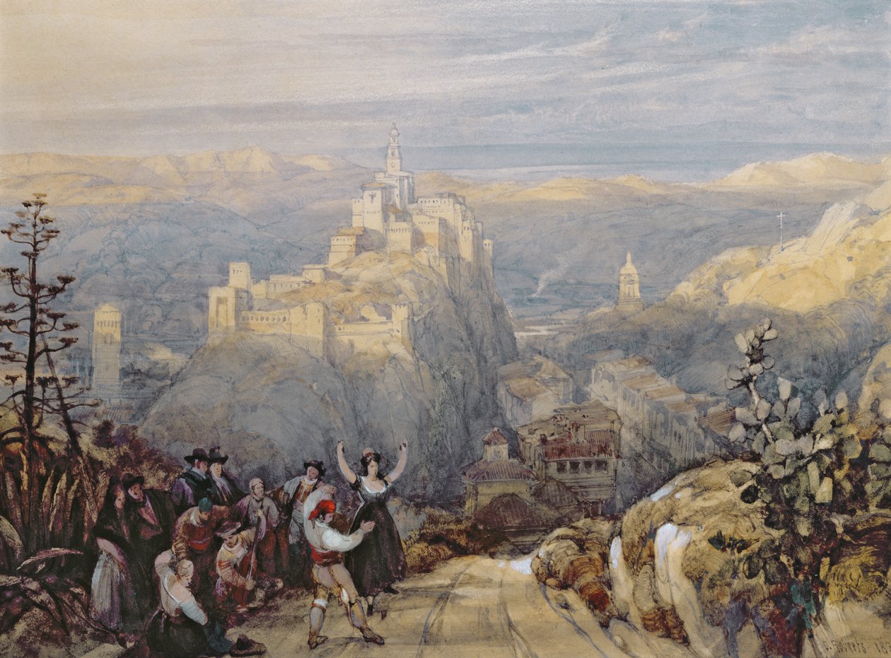 Byen og slottet i Loja, Spanien, 1834 af David Roberts