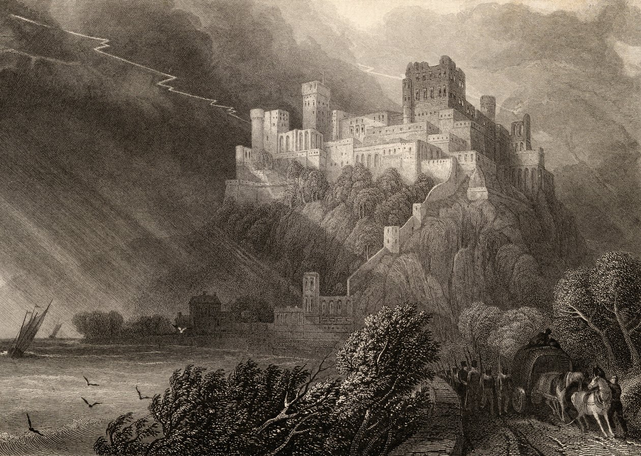 Ruinerne af Rheinfels, graveret af W. Radclyffe, illustration fra 