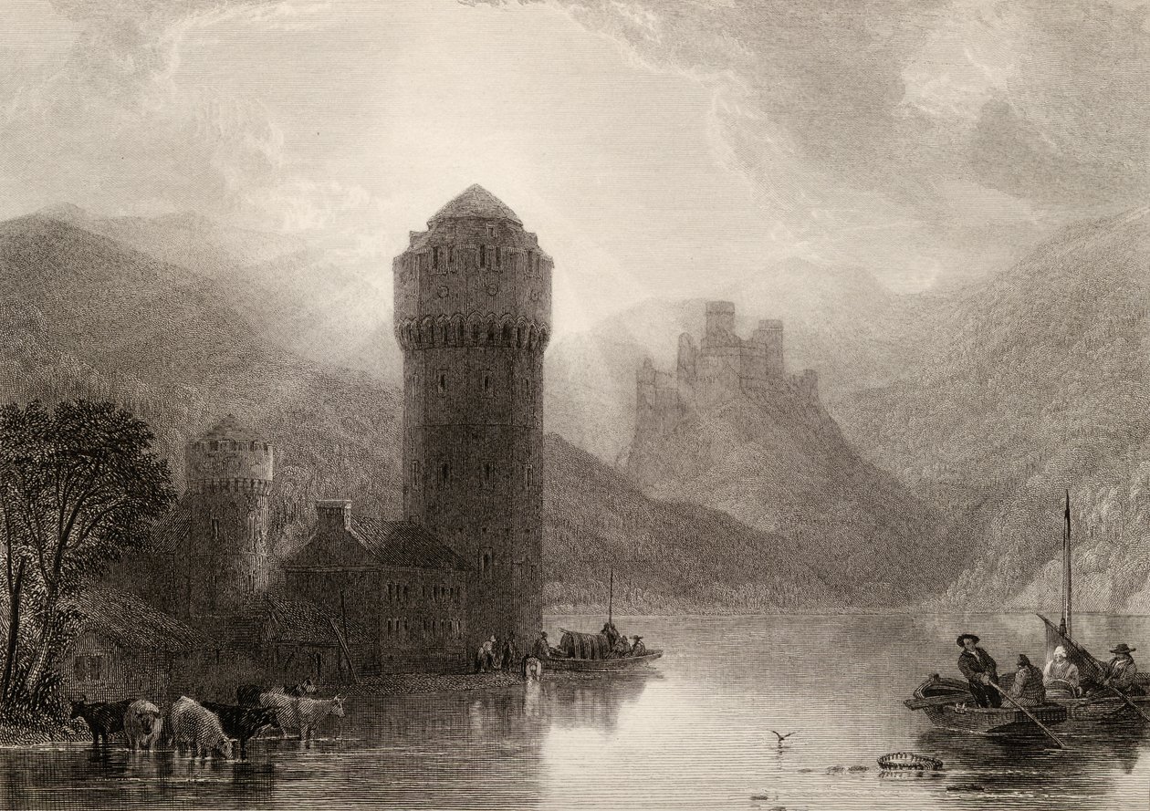Tower of Niederlahnstein, graveret af E. Goodall, illustration fra 