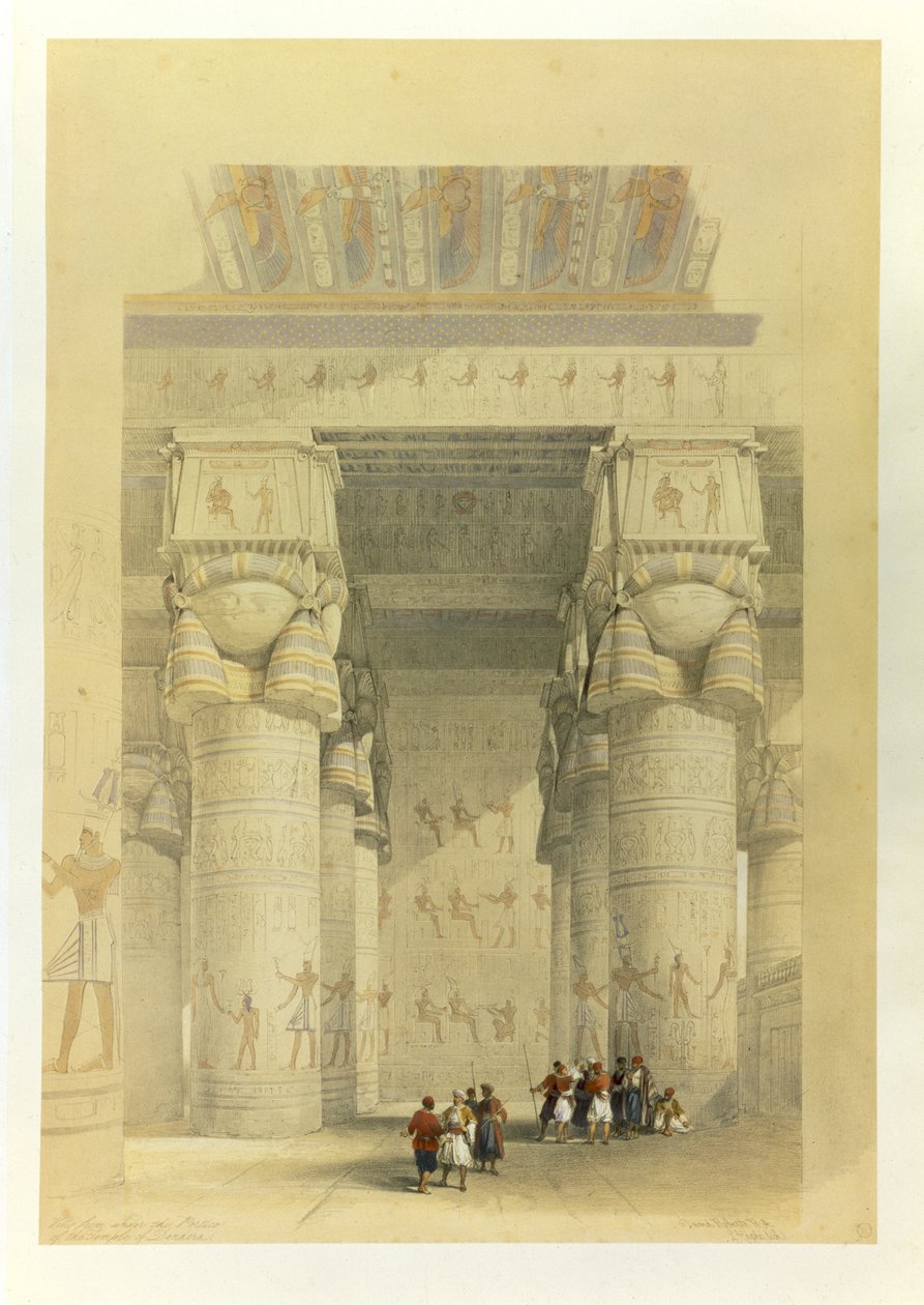 Udsigt fra under portikoen i templet i Dendarah, fra Egypten og Nubien, bind 1 af David Roberts